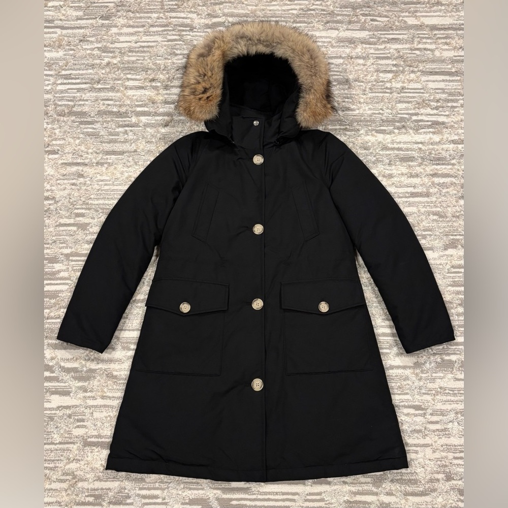 Woolrich Arctic Parka Down Coyote Fur Trim Jacket Women’s Medium Zip Button Rare
